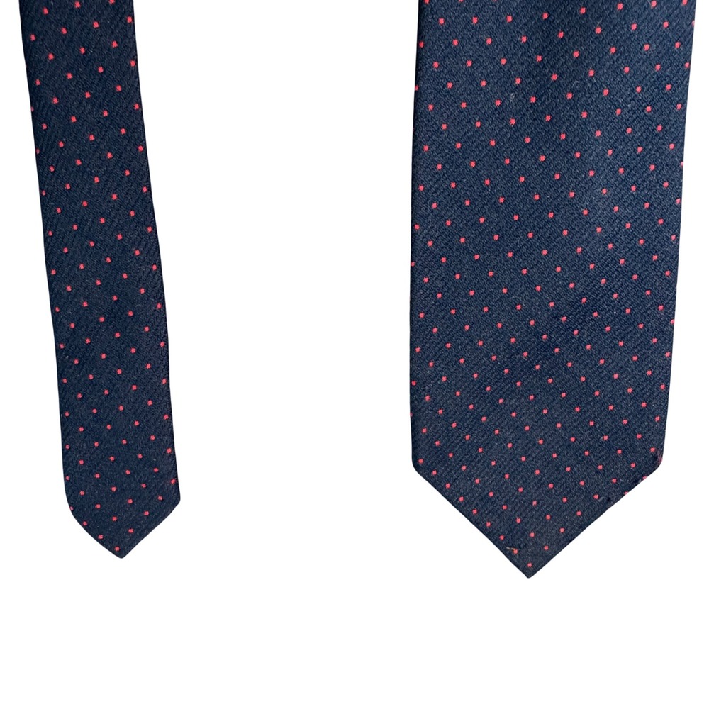 Jordan Marsh Mens Necktie Navy Blue Red Pin Dot Silk Blend Vintage Business Tie
